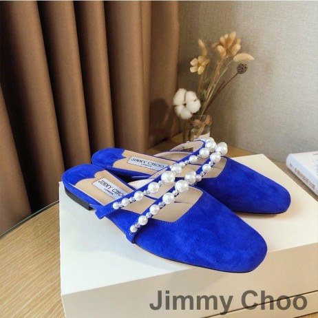 Jimmy Choo Amaya Muldyr Kvinder Ruskind Med Pearl Forskønnelse Blå