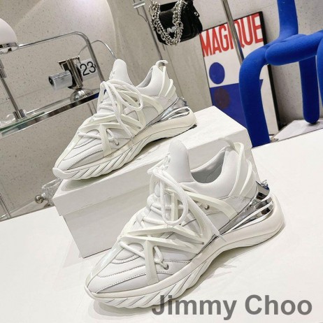 Jimmy Choo Kosmos F Low Top Sneakers Unisex Læder Og Silke Hvid