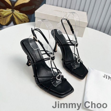 Jimmy Choo Indiya 85 Sandaler Kvinder Nappa Læder Med Krystal Hjerte Sort