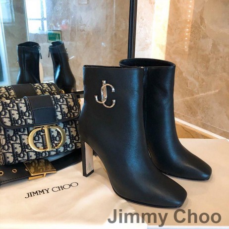 Jimmy Choo Mahesa 100 Ankel Støvletter Kvinder Kalv Læder Med JC Emblem Sort