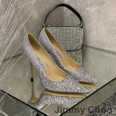 Jimmy Choo Romy Pumper Kvinder Glimmer Stof Sølv/Grå
