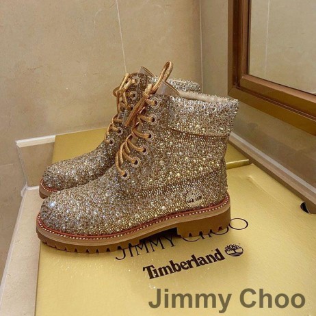 Jimmy Choo Timberland Kvinder Støvler Nubuck Læder Med Hele Brune Swarovski Krystaller