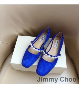 Jimmy Choo Ade Lejligheder Kvinder Ruskind Med Pearl Forskønnelse Blå
