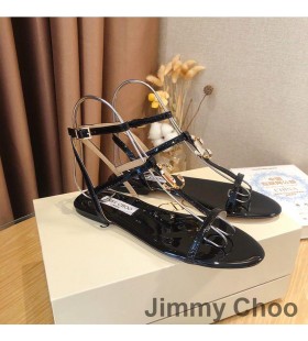 Jimmy Choo Alodie Flade Sandaler Kvinder Nappa Og Patent LÃ¦der Sort