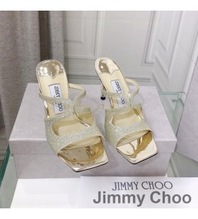 Jimmy Choo Anis 85 Slagside Dias Kvinder Glimmer Stof GrÃ¥/Guld