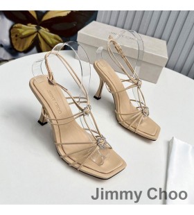 Jimmy Choo Indiya 85 Sandaler Kvinder Nappa LÃ¦der Med Krystal Hjerte Abrikos
