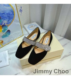 Jimmy Choo Krista Lejligheder Kvinder Ruskind Med Krystal Sort Rem
