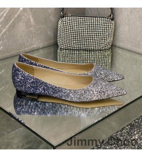 Jimmy Choo KÃ¦rlighed Lejligheder Kvinder Glitter Nedbryder Stof BlÃ¥/GrÃ¥