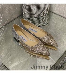 Jimmy Choo KÃ¦rlighed Lejligheder Kvinder Glitter Nedbryder Stof SÃ¸lv/Guld