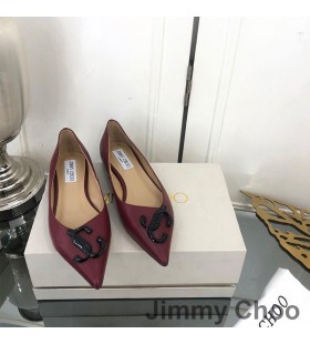 Jimmy Choo Kærlighed Lejligheder Kvinder Læder Med JC Emblem Bourgogne