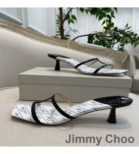Jimmy Choo Maelie 60 Slagside Dias Kvinder Patent LÃ¦der med Brev Udskrivning Hvid