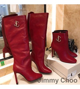 Jimmy Choo Mahesa 100 Knæ Støvletter Kvinder Kalv Læder Med JC Logo Rød
