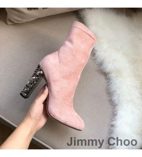 Jimmy Choo Maine 100 Ankel StÃ¸vler Kvinder Ruskind Med Krystal ForskÃ¸nnet HÃ¦l Pink