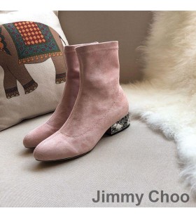Jimmy Choo Maine Ankel Støvler Kvinder Ruskind Med Krystal Forskønnet Hæl Pink