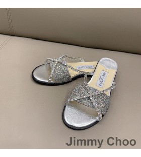 Jimmy Choo Minea Dias Kvinder Glimmer Stof Med Krystal KÃ¦de SÃ¸lv