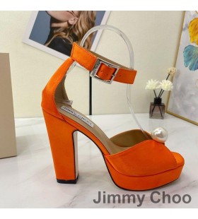 Jimmy Choo Socorie 115 Platform Sandaler Kvinder Hvid Satin Med Perle-Detaljering Orange