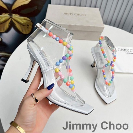 Jimmy Choo Amiral 85 Sandalen Vrouwen Nappa Leer Met Kralen Raffia Wit