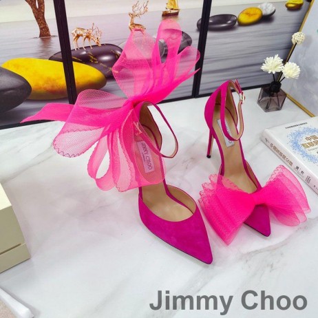 Jimmy Choo Averly 100 Pompen Vrouwen Suede Met Extra Grote Mazen Bogen Rose