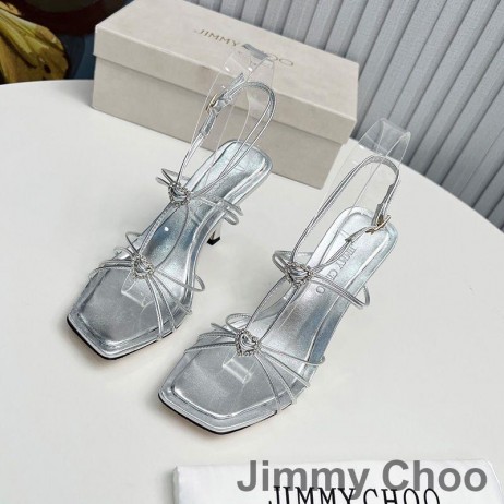 Jimmy Choo Indiya 85 Sandalen Vrouwen Nappaleer Met Crystal Hart Zilver