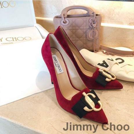 Jimmy Choo Liefde 100 Pompen Vrouwen Suede Met JC Embleem Rood