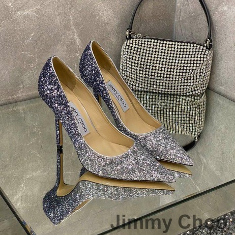 Jimmy Choo Liefde Pompen Vrouwen Glitter Degraderen Stof Blauw/Grijs