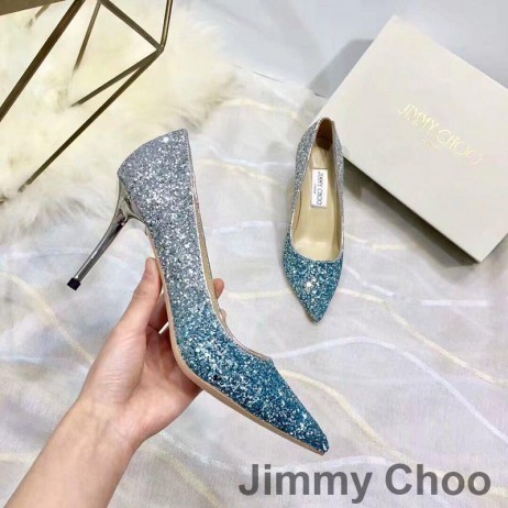 Jimmy Choo Liefde Pompen Vrouwen Glitter Degraderen Stof Blauw/Zilver
