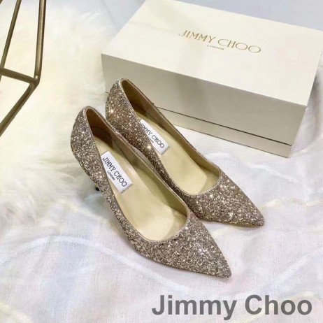 Jimmy Choo Liefde Pompen Vrouwen Glitter Degraderen Stof Goud