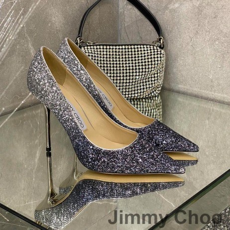 Jimmy Choo Liefde Pompen Vrouwen Glitter Degraderen Stof Zilver/Zwart