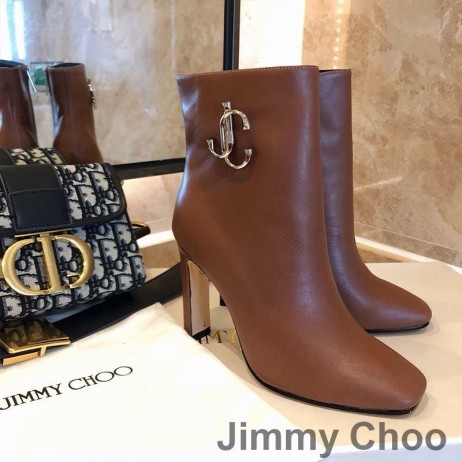Jimmy Choo Mahesa 100 Enkel Booties Vrouwen kalfsleer Met JC Embleem Bruin
