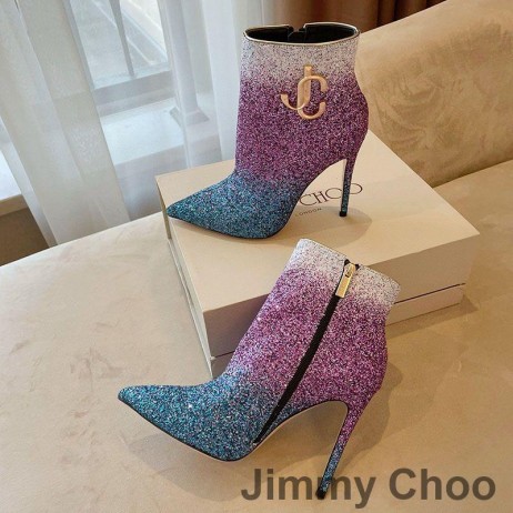 Jimmy Choo Minori 105 Enkel Booties Vrouwen Glitter Degraderen Met JC Embleem Paars
