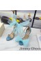 Jimmy Choo Aveline 100 Sandalen Vrouwen Suede Met Extra Grote Mazen Bogen Sky Blue