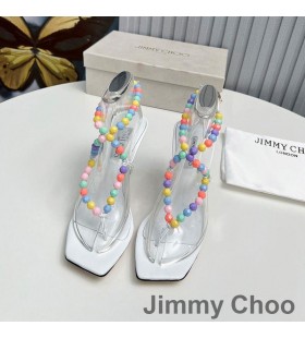 Jimmy Choo Amiral 85 Sandalen Vrouwen Nappa Leer Met Kralen Raffia Wit