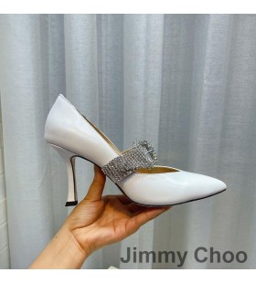 Jimmy Choo Kari 85 Pompen Vrouwen Nappaleer Met Crystal Riem Wit