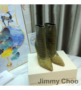 Jimmy Choo Mavie 105 Booties Vrouwen Suede En Krokodil ReliÃ«f Leer Groen