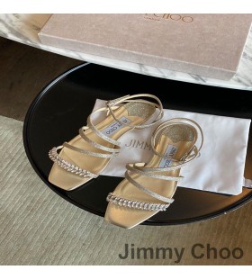 Jimmy Choo Meira Sandalen Vrouwen Nappaleer Met Blad Kristal Verfraaiing Zilver