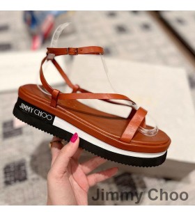 Jimmy Choo Pine Platform Platte Sandalen Vrouwen Vachetta Leer Bruin