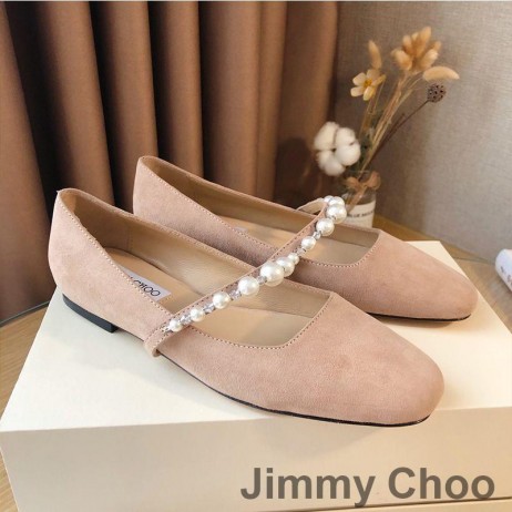 Jimmy Choo Ade Asuntoja Naisten Mokka Helmi Koristeena Vaaleanpunainen