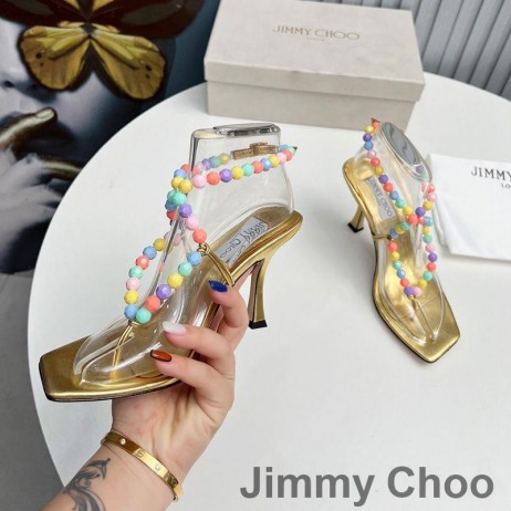 Jimmy Choo Amiral 85 Sandaalit Naisten Nappa Nahka Helmillä Raffia Kultaa