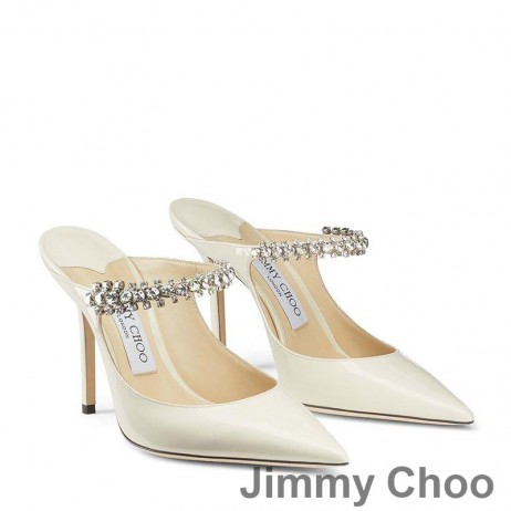 Jimmy Choo Bing 100 Muulit Naisten Patent Nahka Crystal Hihna Beige
