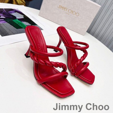 Jimmy Choo Diosa 85 Kallistuneena Dioja Naisten Nahka Punottu Hihna Viininpunainen