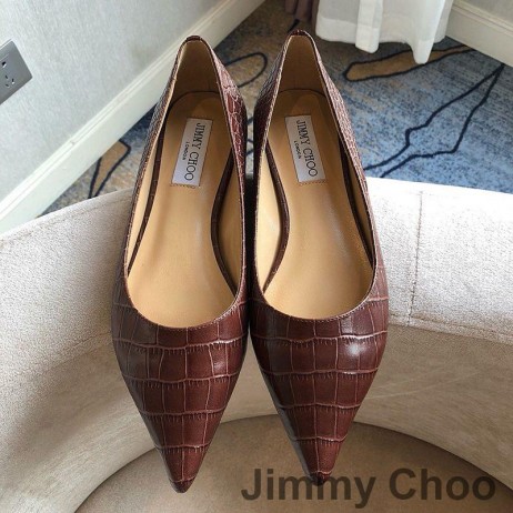 Jimmy Choo Rakkaus Asuntoja Naisten Krokotiili Kohokuvioitu Nahka Ruskea