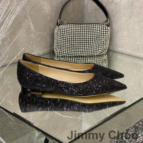 Jimmy Choo Love Flats Women Glitter Degrade Fabric Black