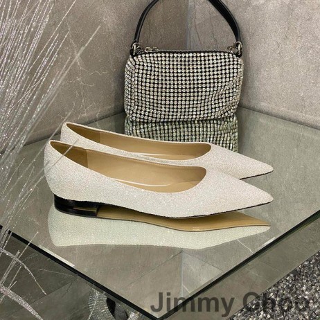 Jimmy Choo Rakkaus Asuntoja Naisten Glitter Hajota Kangas Valkoinen