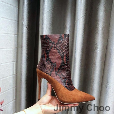 Jimmy Choo Mavie 105 Saapikkaat Naisten Mokka Ja Käärme Kohokuvioitu Nahka Ruskea