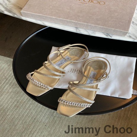 Jimmy Choo Meira Sandaalit Naisten Nappa Nahka Lehtiä Crystal Somiste Hopea