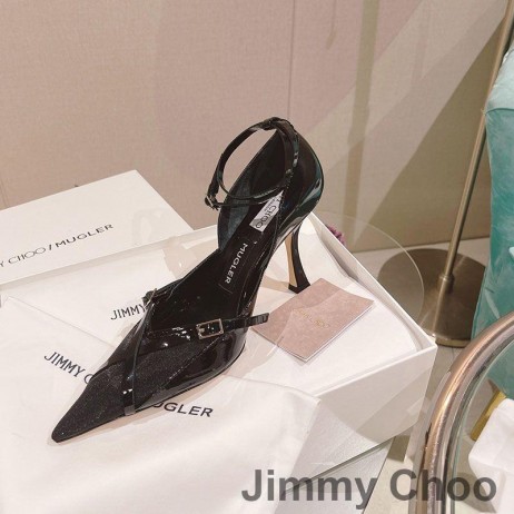 Jimmy Choo x Mugler Hihna 90 Pumput Naisten Lampaan Nahka Ja Mesh Musta