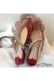 Jimmy Choo Bing Taulu Muulit Naisten Patent Nahka Hihna Punainen Kristalli