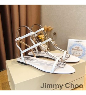 Jimmy Choo Alodie Tasainen Sandaalit Naisten Nappa Ja Patentti-Nahka Valkoinen
