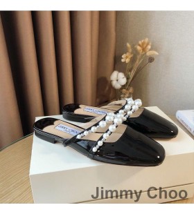 Jimmy Choo Amaya Muulit Naisten Kiiltonahka Helmi Koristeena Musta