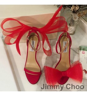 Jimmy Choo Aveline 100 Sandaalit Naisten Mokka Ylimitoitettu Mesh Punainen Jouset